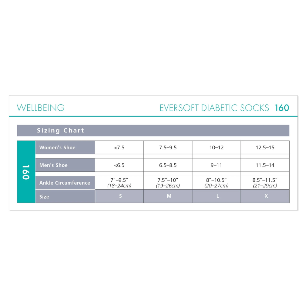 Eversoft Diabetic Sock, Men and Women, 8-15mmHg